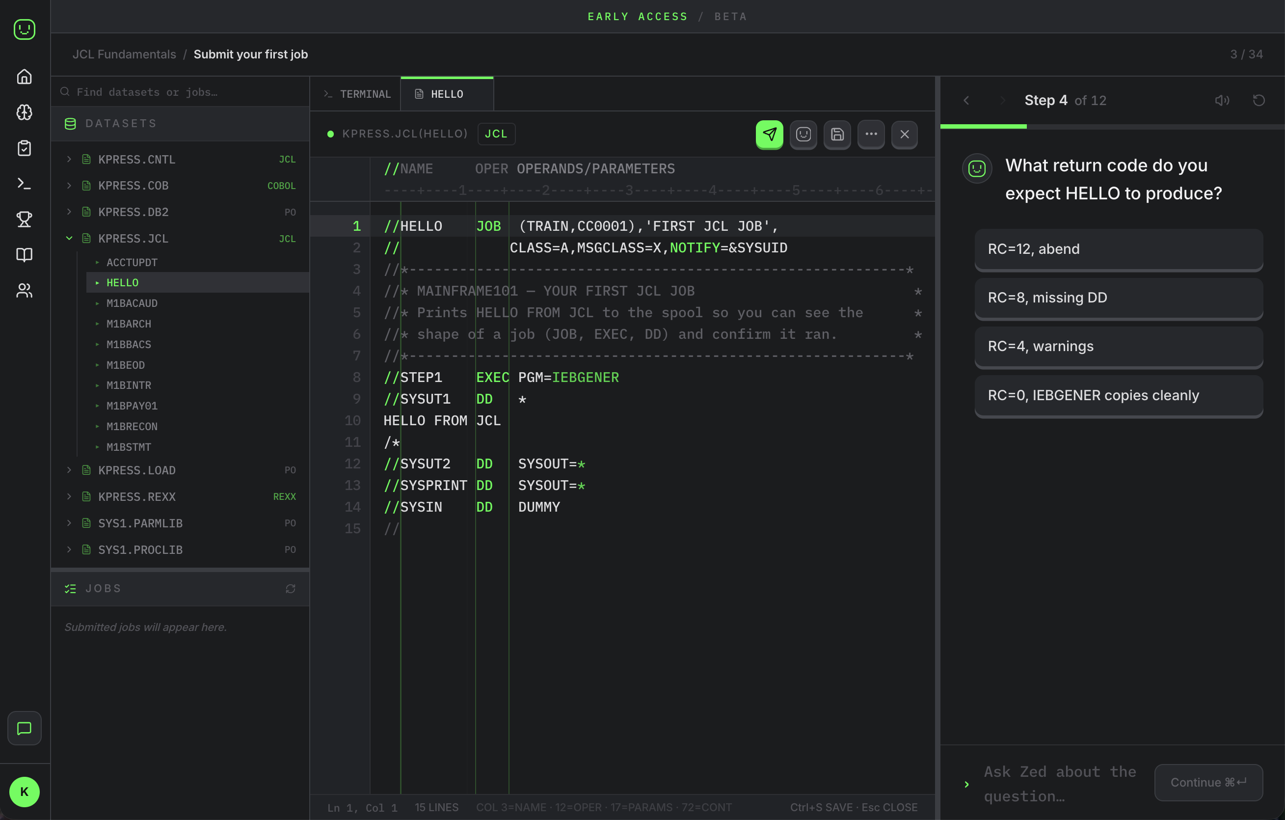 Mainframe101 — a guided JCL lesson in the browser